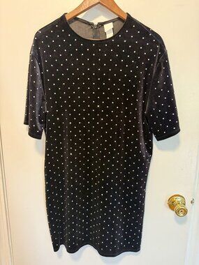 H&M Black Velvet Rhinestone Long Sleeve Dress S